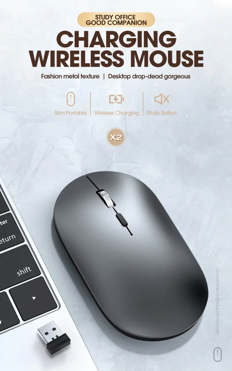 The new  dual-mode Bluetooth wireless mouse charging is suitable for all kinds of laptop tablets silent 2.4G Bluetooth