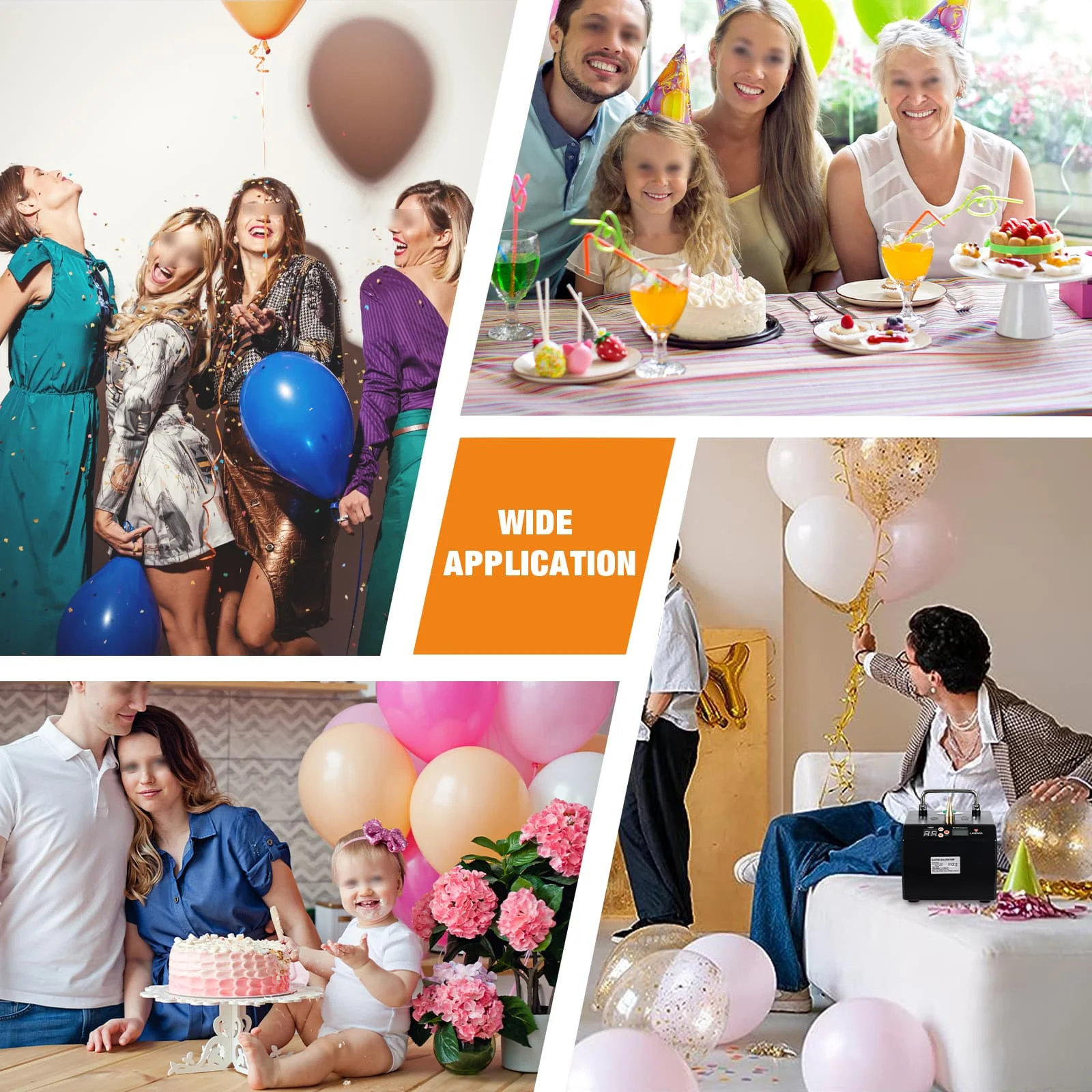 Schwarze elektrische Ballonpumpe zum Aufblasen von 160 langen Luftballons und 5-Zoll-Doppelsatzballons. 1400-W-Ballonpumpe