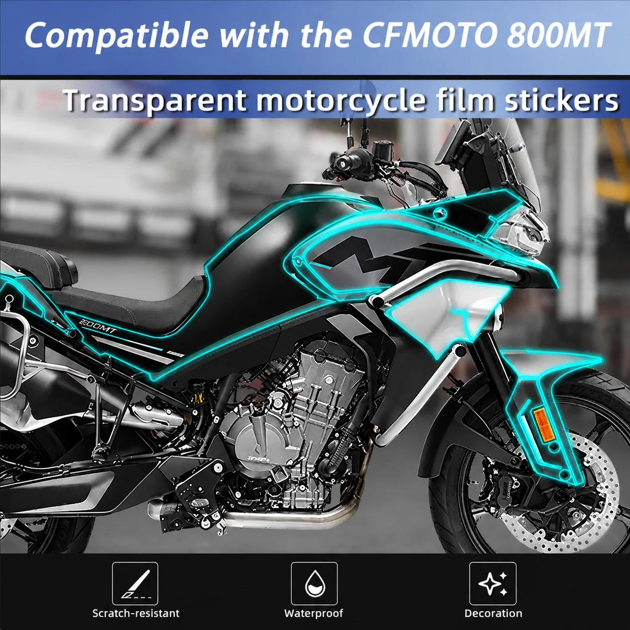 Compatible with 2023 CFMOTO 800MT Motorcycle Transparent Invisible Protective Film Tank Sticker Waterproof Paint ProtectionDecal