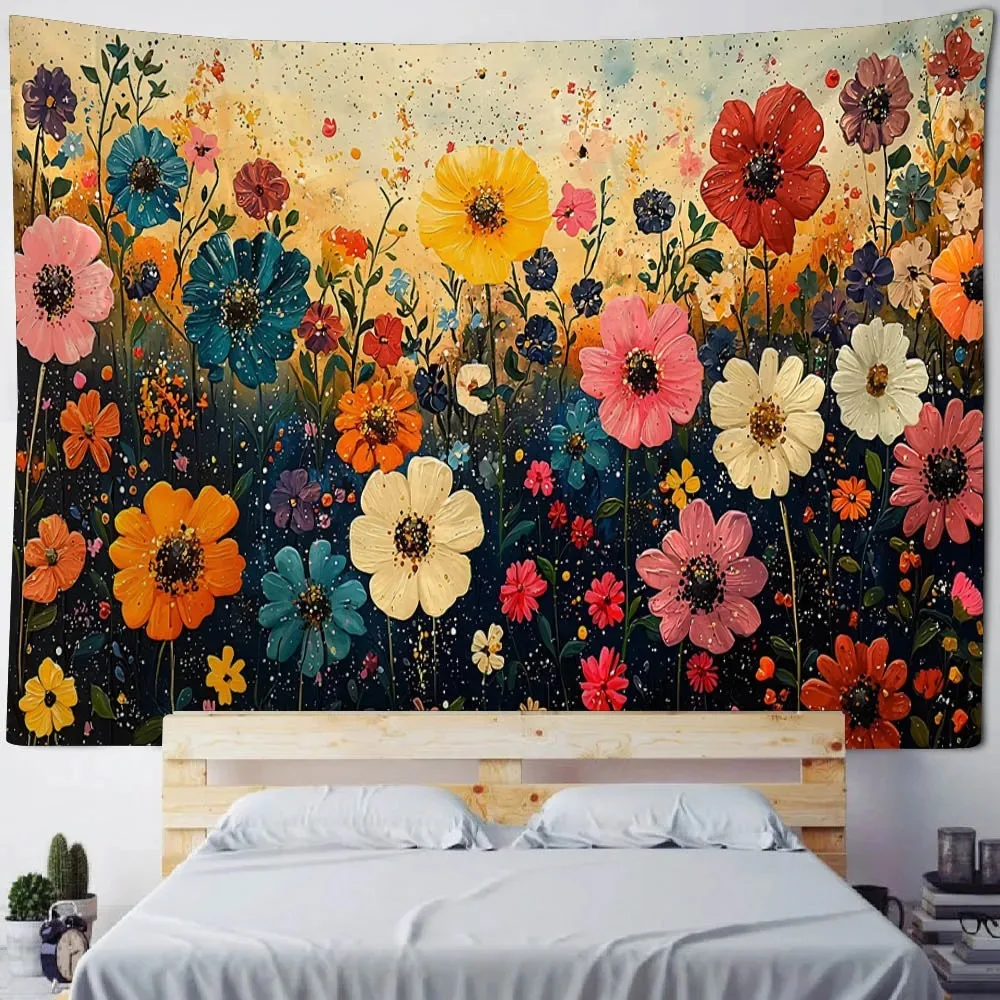 Bohemian Bed Sheet Dormitory Living Room Bedroom Decoration Floral Oil Painting Tapestry Nordic Style Hippie Carpet Wall Hanging