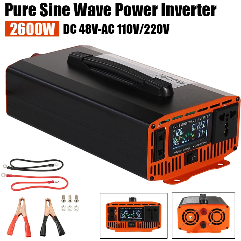 

2600 Вт Новый инвертор мощности чистой синусоиды постоянного тока 48 В в переменный ток 110 В/220 В Автомобильный уличный солнечный инвертор для зарядки телевизоров Мощная техника