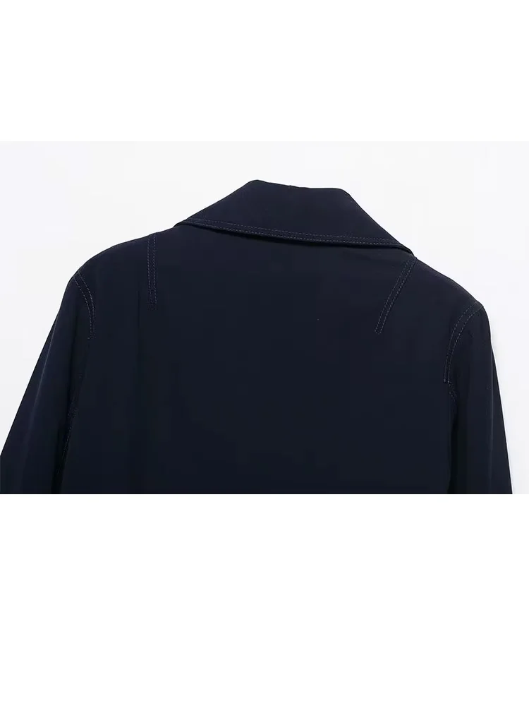 Hh feminino outono high street jaquetas sólido turn-down colarinho bolsos duplo breasted moda feminina mangas compridas casacos 2025