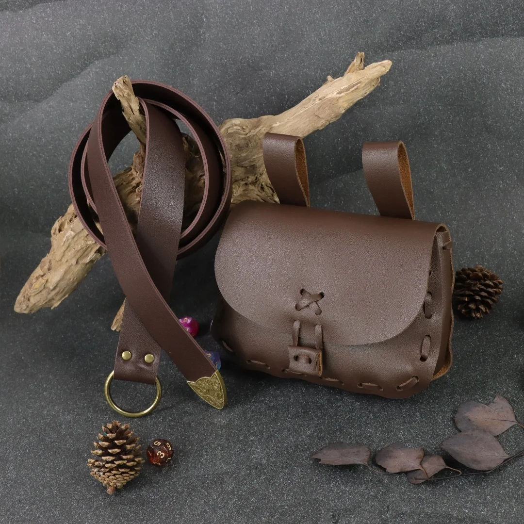 2 Peças Bolsa de Cintura Estilo Medieval Renascentista Retrô em Couro PU, Bolsa Viking, Porta-Moedas, Bolsa para Dados para Homens e Mulheres, Acessório de Cinto para Larp e Cosplay