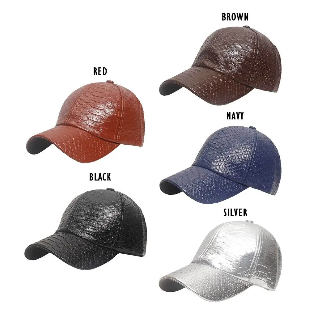 Crocodile Pattern Leather Baseball Caps Casual Outdoor Sports Autumn Winter Snapback Hats Thermal Hats Men Women