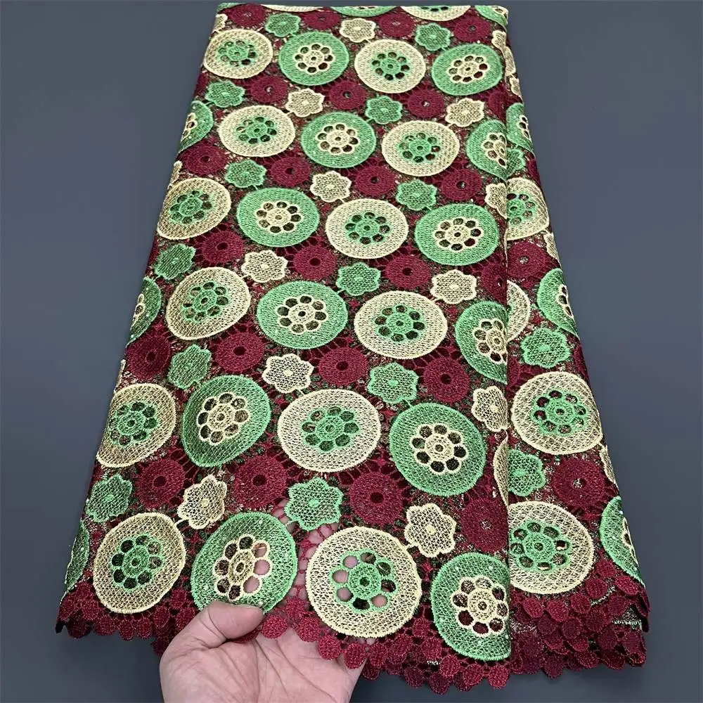 

Африканская нигерийская высококачественная вышивка, тюль, кружевная ткань с блестками, водорастворимая 5 ярдов для свадебных платьев PS0063 2025