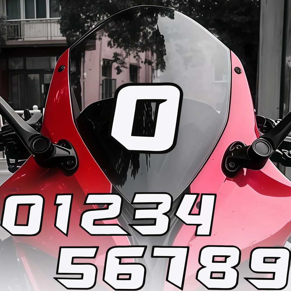 

1 шт. белые наклейки с цифрами 0-9 для мотоцикла, водонепроницаемые, прочные виниловые наклейки для мотоциклетного шлема, топливного бака, крыльев, обтекателей