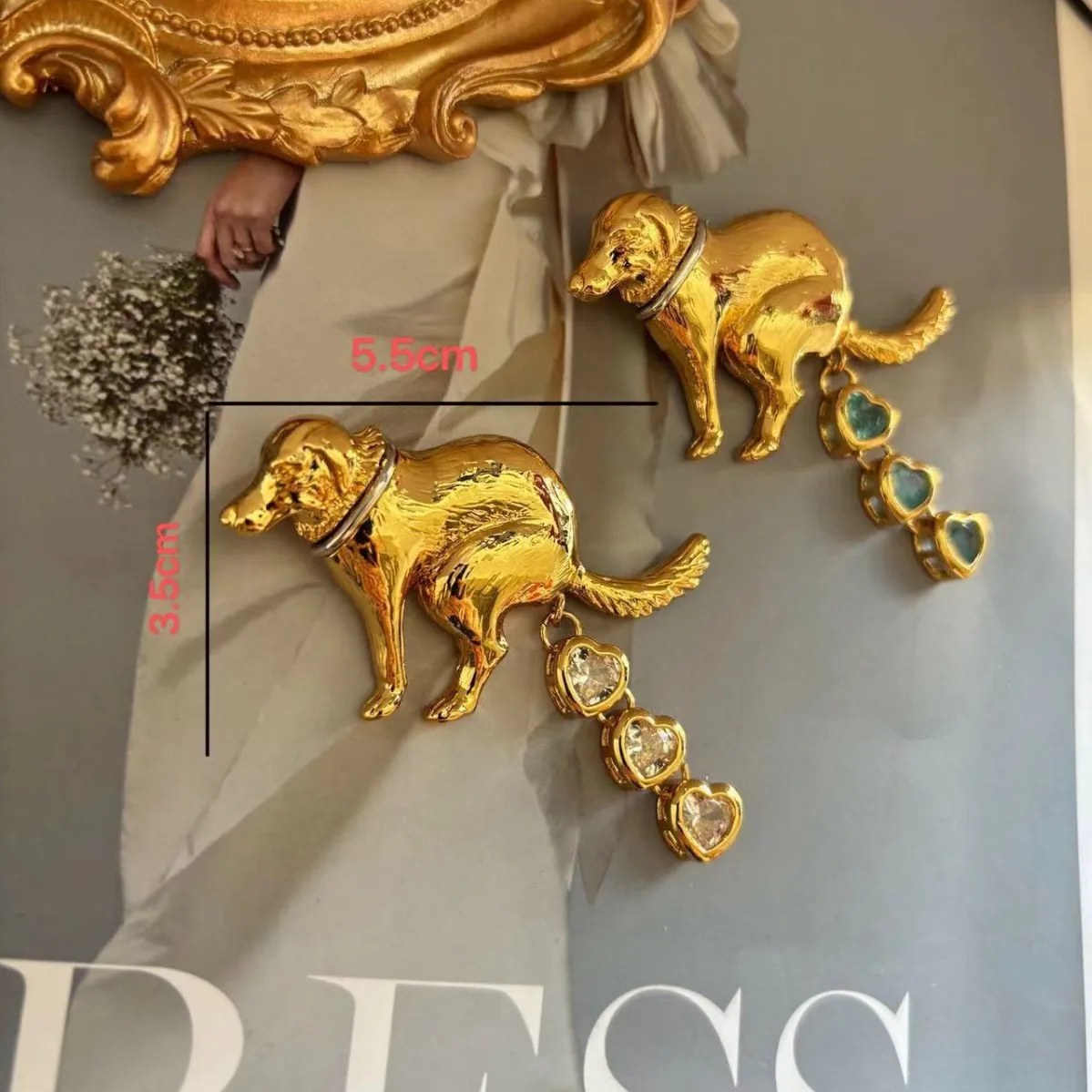 Fashion And Light Luxury Creative Design Dog Pulling Gem Brooch Cute Exquisite Dog Pull Gemstone Brooch High-end Jewelry Pin
