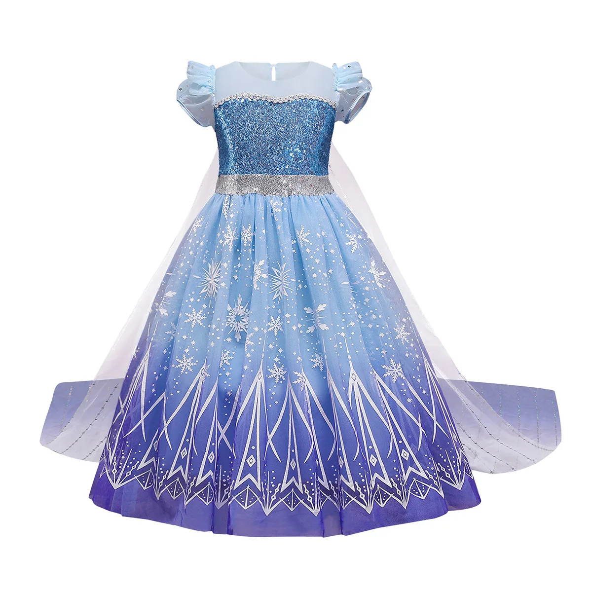 Girls Elsa Cosplay Princess Costume Frozen Role Play Dress Up Fancy Frocks Party Gown Sequin Mesh Vestidos Girls Birthday Dress