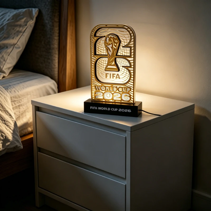 

FIFA World Cup Trophy Golden Night Light USB Powered LED Wooden Bedside Lamp Creative Football Fan Collectible Home Decor Gifts