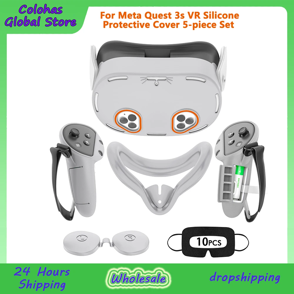 New for Meta Quest 3s VR 5pcs Silicone Protective Cover Host Cover+Eye Mask+Face Mask+handle Disposable Face Mask Set Glasses