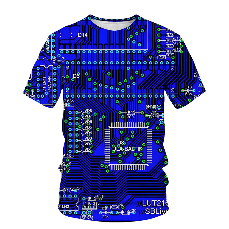 Funny Circuit Board Electronic Chip Graphic T Shirts for Men Clothing Tee Shirts 3D Motherboard CPU Print Short Sleeved T-shirt