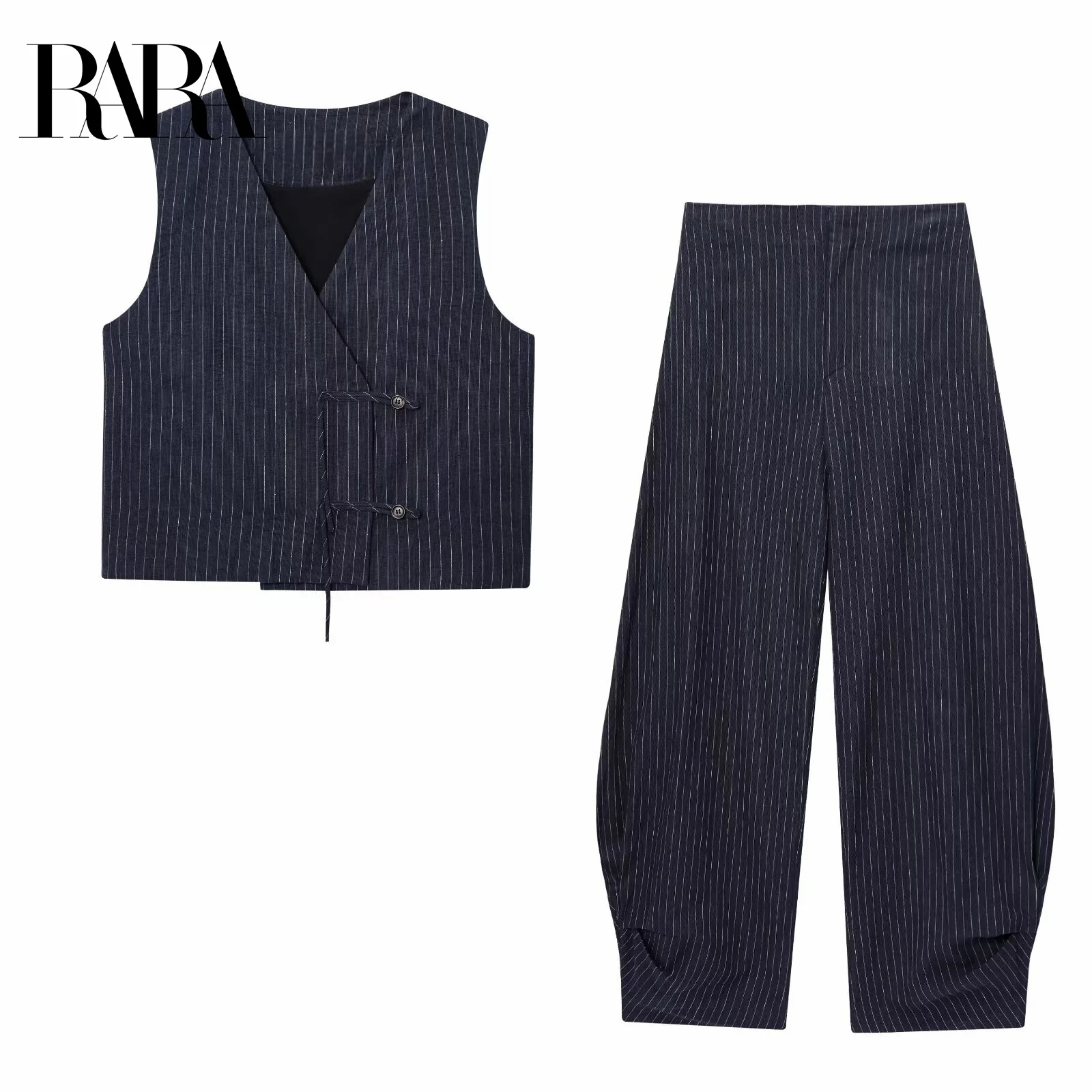 

RARA2025 summer new women's casual fashion striped V-neck sleeveless vest vest top + balloon version casual pants