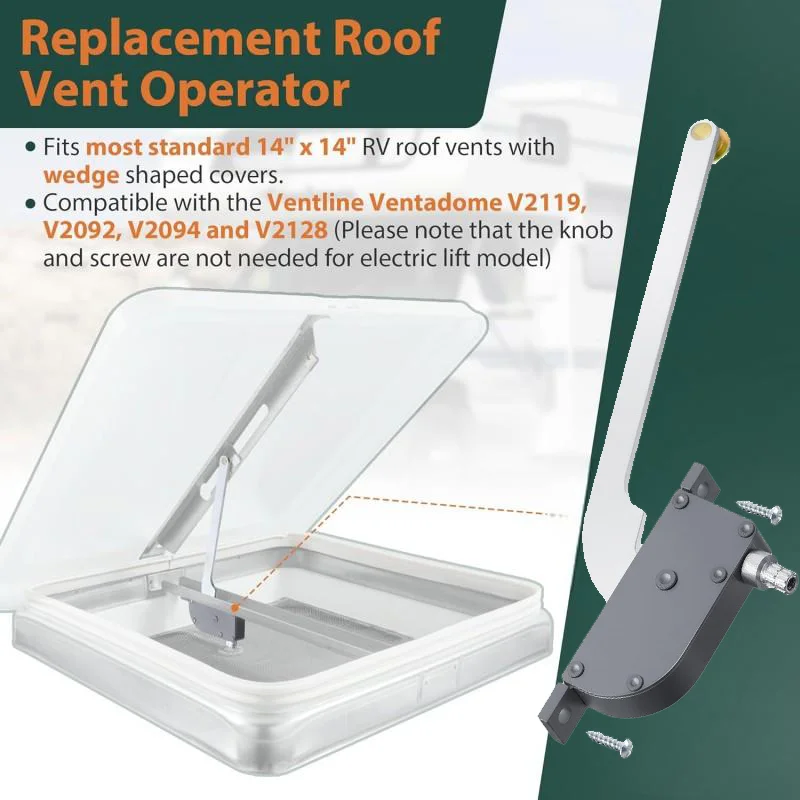 RV Roof Vent Operator Assembly With Screw For Ventline Ventadome For 14 X 14 Standard RV Roof Vents With Wedge Shaped Covers
