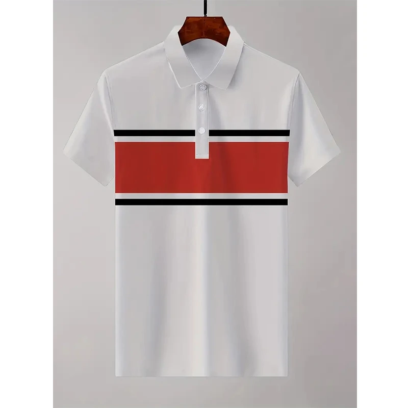 

Casual Short Sleeve Men's Polo Shirts Stripe 3d Print Lapel Buttons Man Top High Quality Oversized Male Shirt Casual Clothing