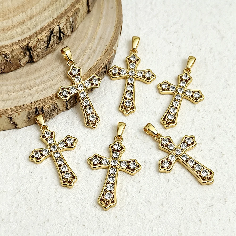 Punk style cross zircon stainless steel pendant, waterproof and non-fading blackening process, retro metal accessories