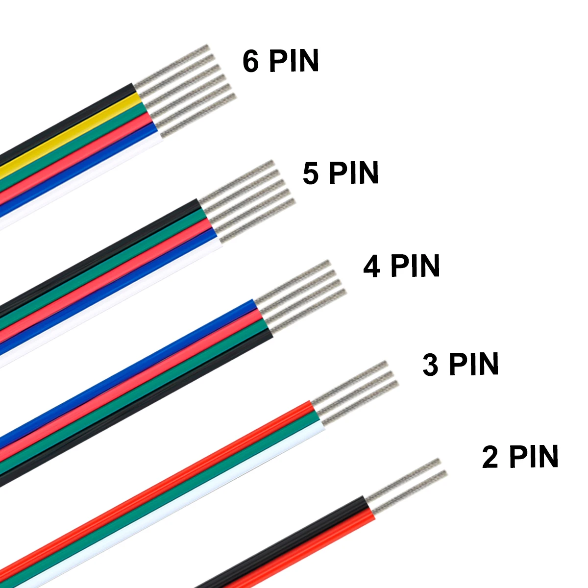 4 Pin LED Wire Electrical Cable 18 20 22AWG Flexible Red Black Flat Wire For RGB RGBW RGBWW SMD LED Strip Light JST Connector