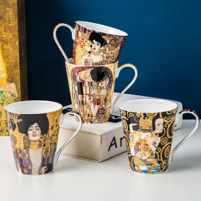 

Известная картина Климта Kiss Bone China Mark Cup Set, керамическая чашка для пар, креативная Подарочная коробка, чайные чашки