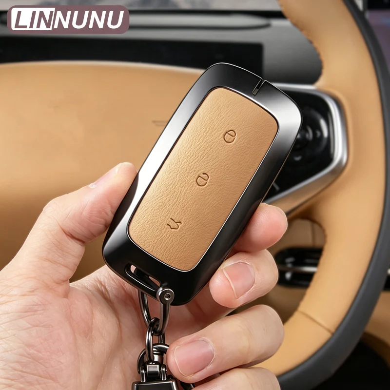 LINNUNU Leather Remote Key Cover For Geely Starray EM-i EX5 EM-i Starship 7 Car Key Fob Protective Bag Auto Keychain Accessories