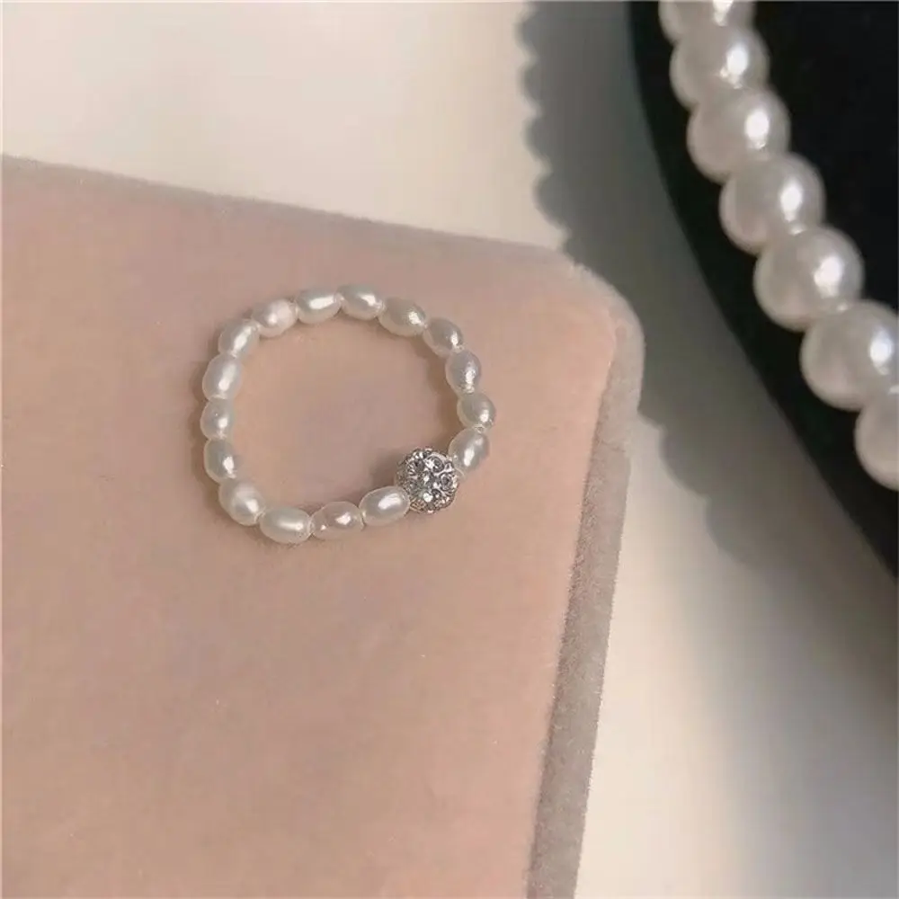 1PC Fashion Handmade Braided Imitation Pearl Colorful Rhinestones Rings for Women Heart Crystal Party Jewelry Gifts