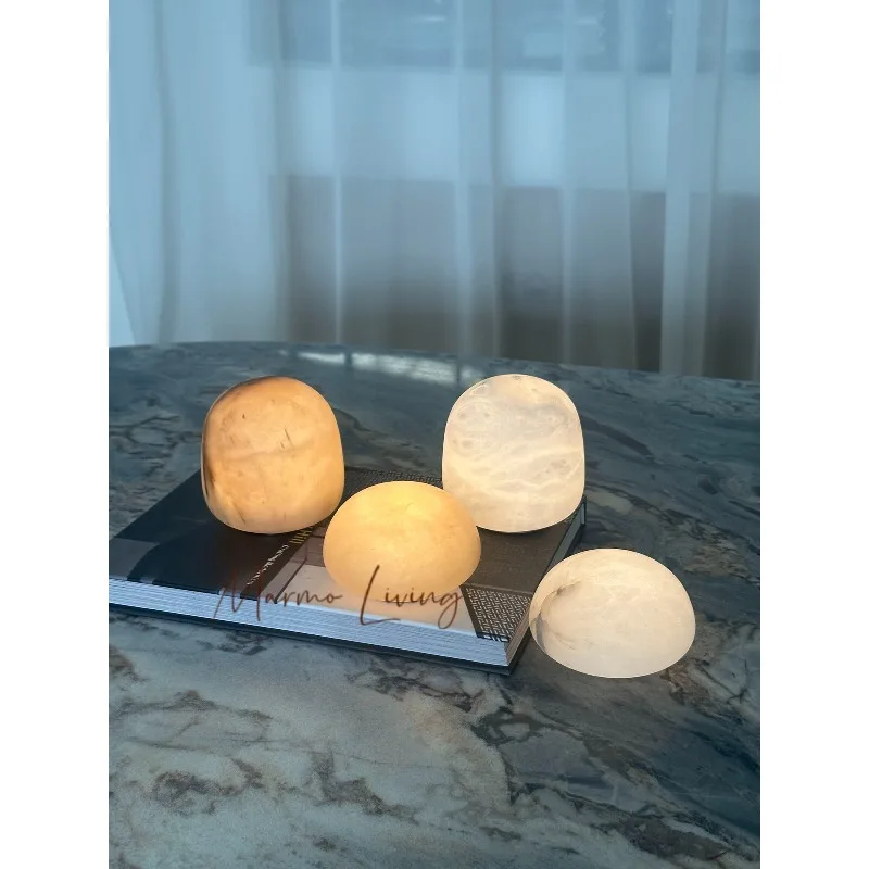 Modern simple 100% natural marble round marble charging table lamp living room designer small