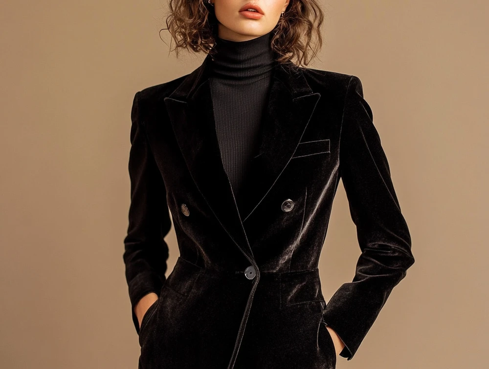 

Black Velvet Women's Pant Suit | Tailored Tuxedo & Business Suit for Women