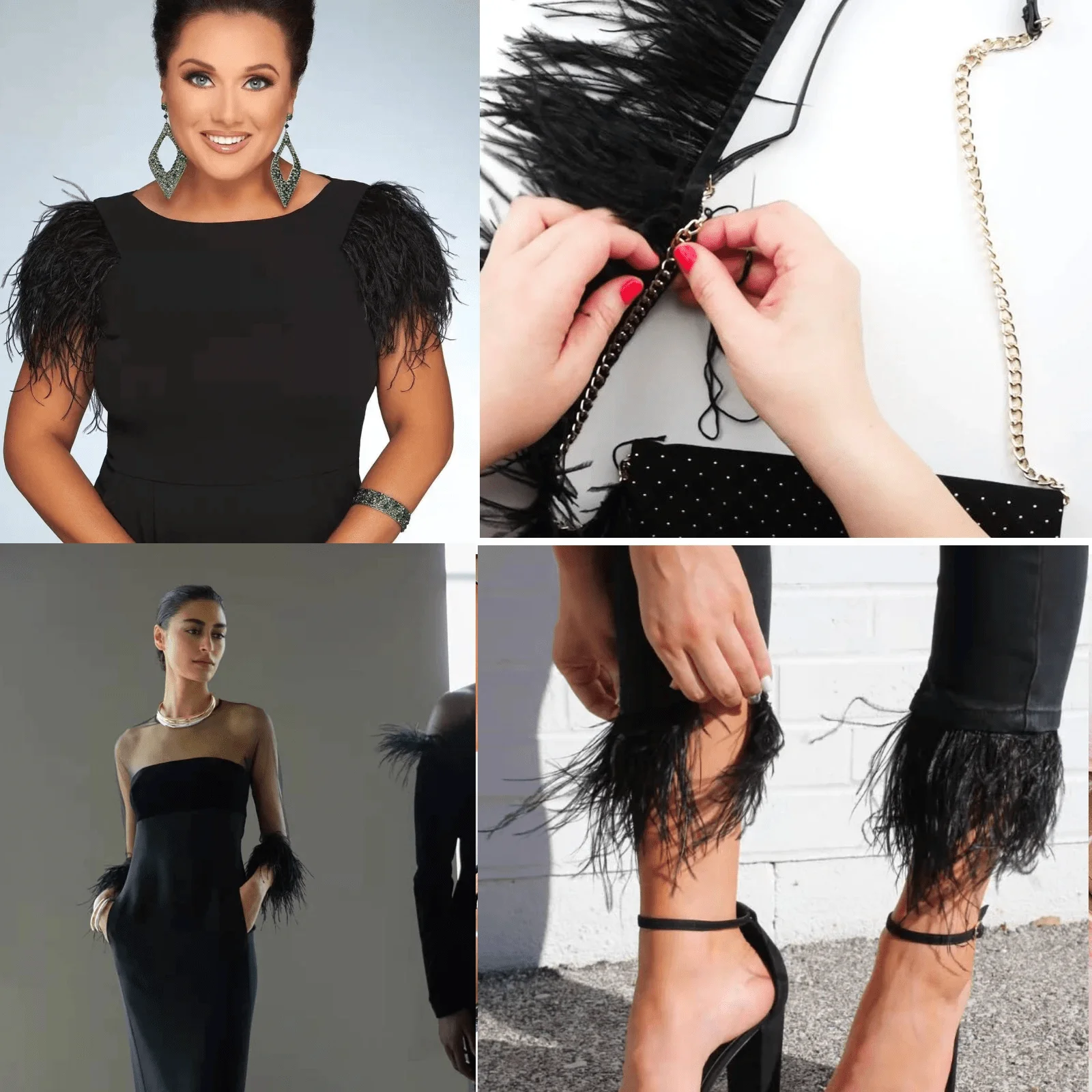 Black Ostrich Feathers Trim 2m 5m 10m Natural Feather Ribbon Selvage Tassel for Wedding Dress Decoration DIY Crafts