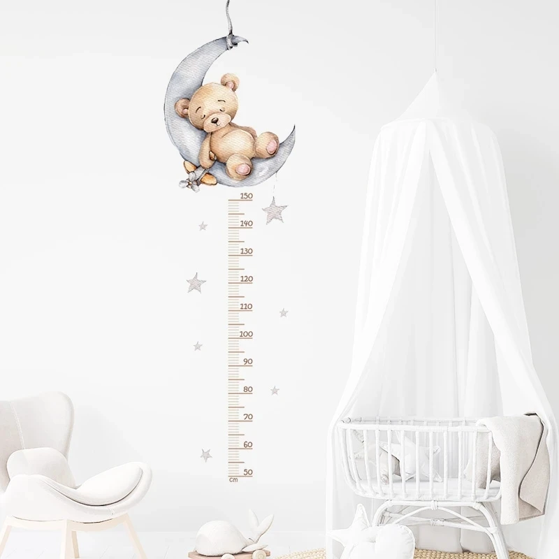 Cute Bear Height Measure Wall Sticker for Kids Rooms Children Boys Girls Baby Room Decoration Growth Chart Meter Wallpaper