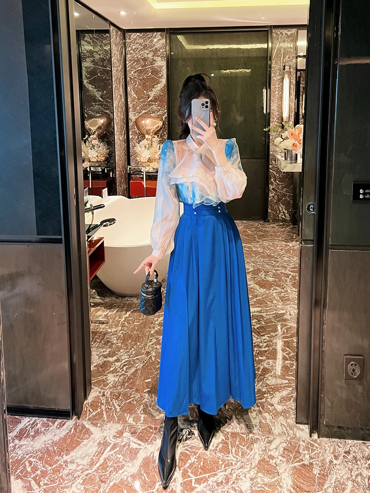 

Новый китайский элегантный комплект из двух предметов: юбка и топ из полиэстера для весны...