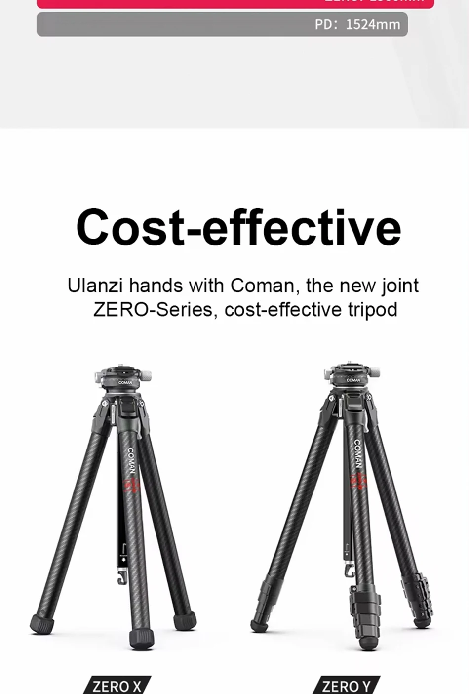 COMAN Zero Y Leichtes Reisestativ aus Vollcarbon Professionelles Outdoor-Stativ mit Arca Swiss Schnellwechsel-Kugelkopf – Detail 4