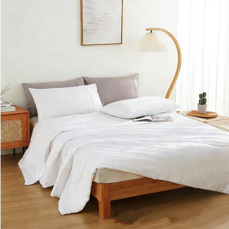 100% Bamboo Fiber Quilt Antibacterial Cooling Blanket Summer Bedding Twin Size Lightweight Solid Color Single Bed Comforter