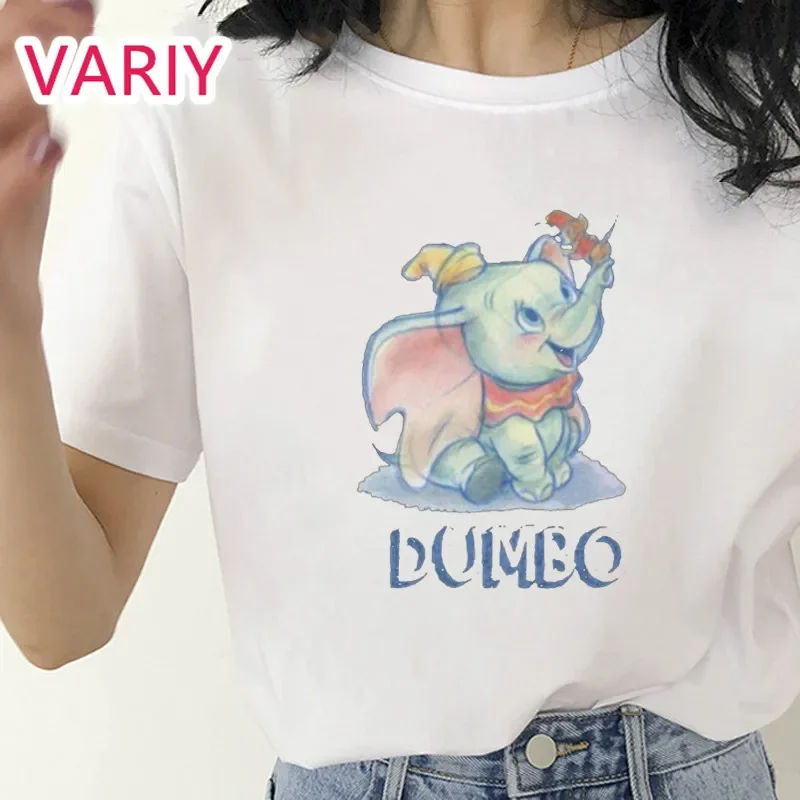 

Harajuku T Shirt for Women White Top T-shirt 2024 Lady Tshirt Elephant Dumbo Graphic Short Sleeve Retro Clothes Dropshipping