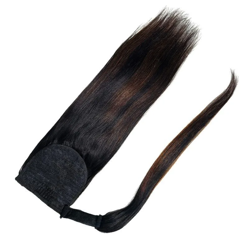 프리미엄 3단계 딥 브라운 리얼 헤어 브라운 포니테일 리얼 헤어 벨크로 포니테일 리얼 헤어는 고품질로 염색 가능합니다