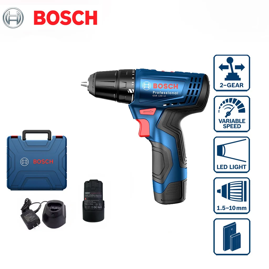 Bosch GSR 120 Li Cordless Electric Drill with Yunchi Battery Electric Screwdriver Power Tool for Twisting and Drilling