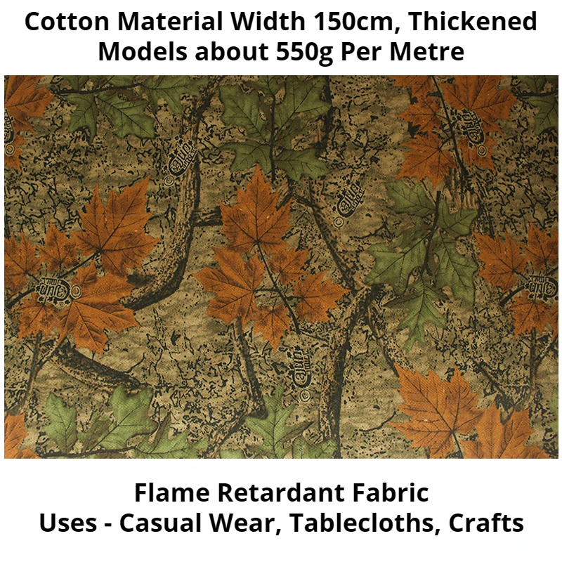 

1.5M Width Big Leaf Print Bionic Camouflage Grid Cotton Twill Fabric Thickened Flame Retardant for DIY Jacket Pants Material