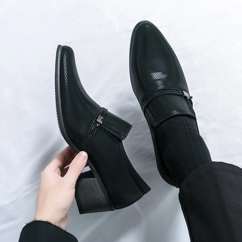 

Men Loafers PU Solid Color High Heels Pointed Fashion Comfortable Breathable Casual Men Shoes