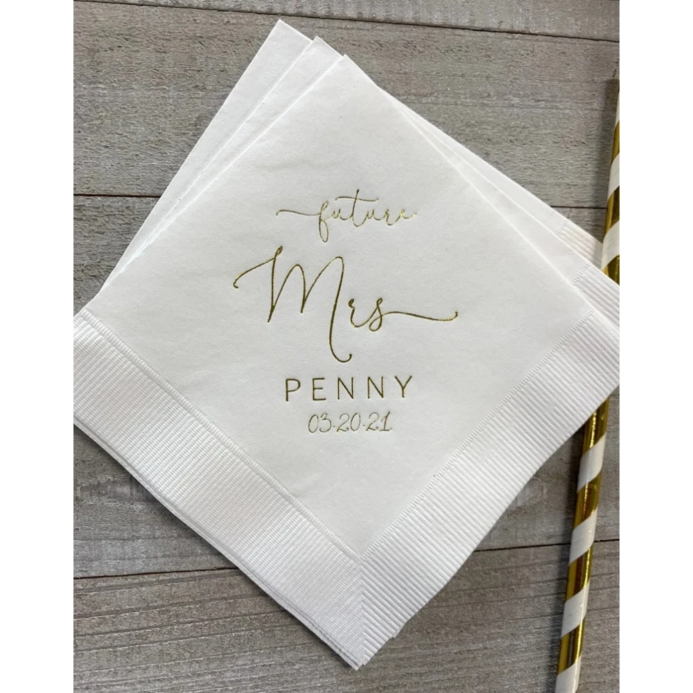 

50Pcs Personalized Wedding Cocktail Napkins- Bridal Shower Custom Printed Monogram Napkins The Future Mrs Beverage Napkins