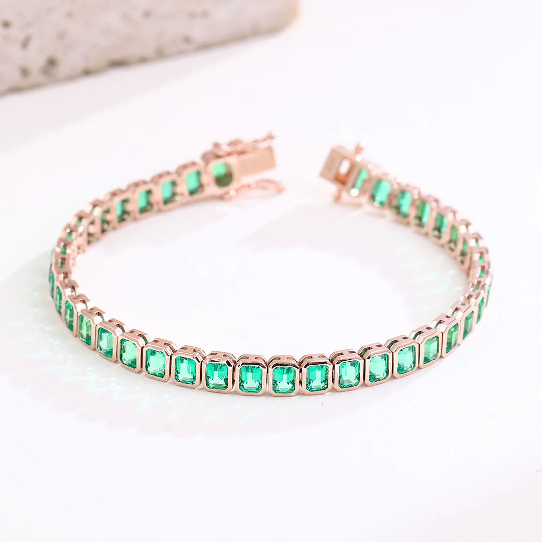 بروفانس غرامة مجوهرات 14K ارتفع الذهب سوار للتنس 3*4 مللي متر مختبر نمت الزمرد أساور للنساء مخصص هدايا المناسبات الطرف #4