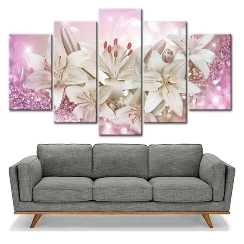 5 Pieces Lily Wall Art Canvas Painting Beautiful Flower Poster Living Room Decoration Art Prints Wall Pictures Home Decor