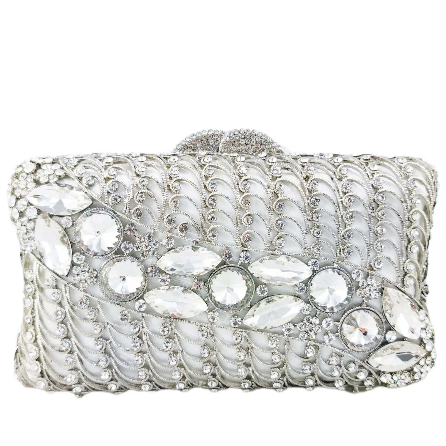 

Boutique De FGG Big Gems Women Silver Evening Bags and Clutches Party Dinner Rhinestone Handbags Bridal Wedding Clutch Purses