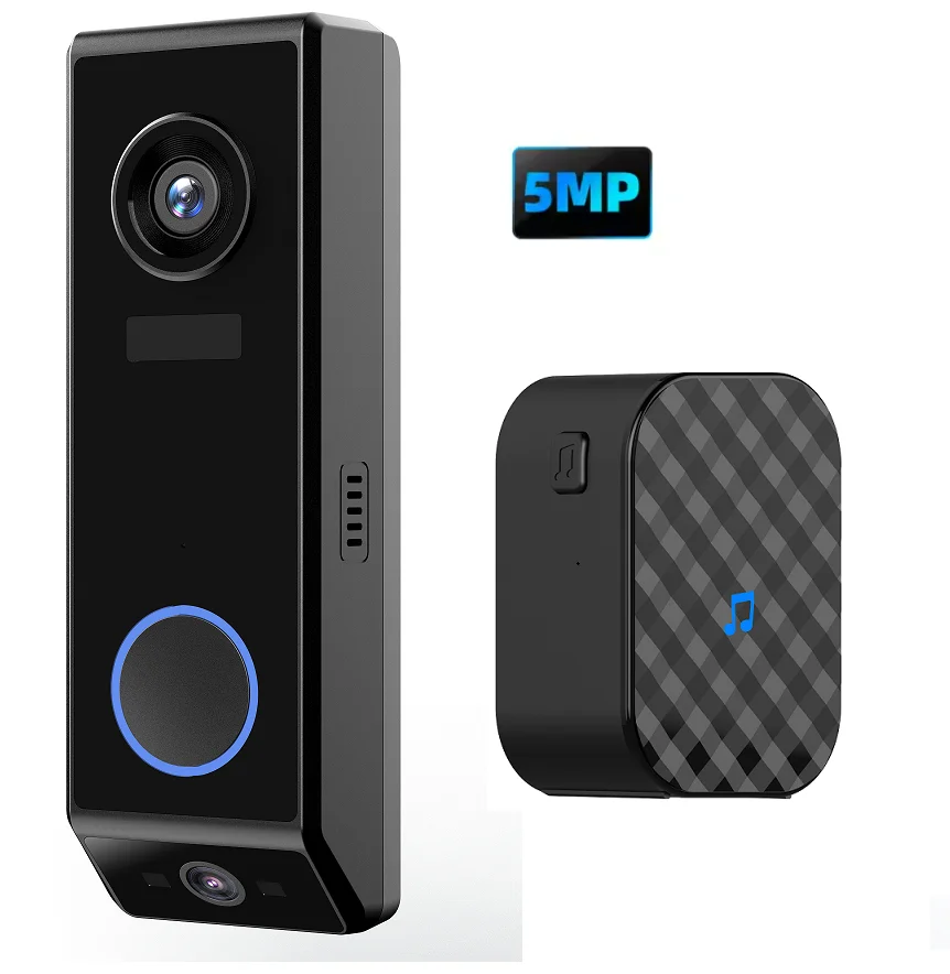 Timbre inteligente resistente al agua con cámara Dual de 5MP, videoportero de red, Audio bidireccional, batería Wifi, anillo de seguridad recargable