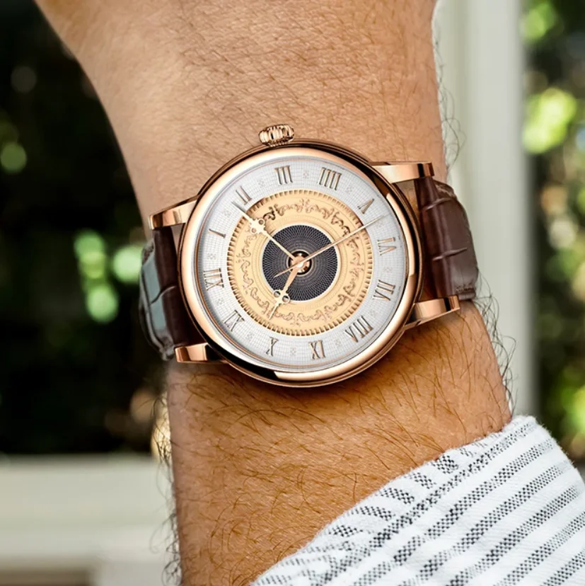 

LOBINNI Men Automatic Watch Luxury 41mm Mechanical Wristwatch 5ATM Waterproof Sapphire Leather Strap Carved Dial