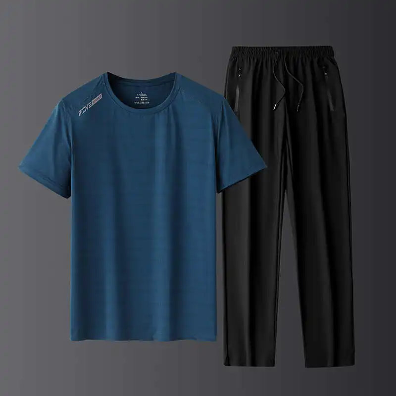 

Men's Summer Qui-drng Ice Silk T-irt ortsved Casual Sportswear Cotton 00% ort Sve Nine-Piece Pants