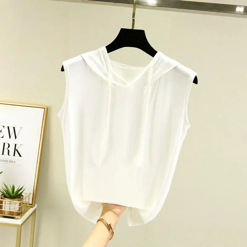 Women's Slim Fit Hooded T-Shirt Vest Macaron Color Modal Fabric round Neck Print Summer Casual Wear Comfortable Breathable