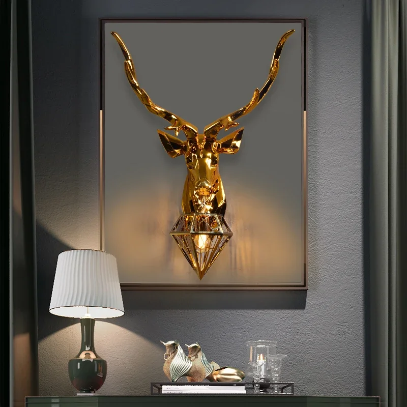 Nordic Electroplating Imitation Gold Antler Wall lamp for Bedroom Living  Dining   Plated Silver  Deer Head Decoration lighting