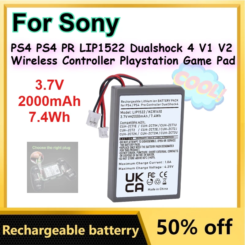 3.7V 2000mAh/7.4Wh LIP1522 Li-Ion Battery for Sony PS4 PS4 PR LIP1522 Dualshock 4 V1 V2 Wireless Controller Playstation Game Pad