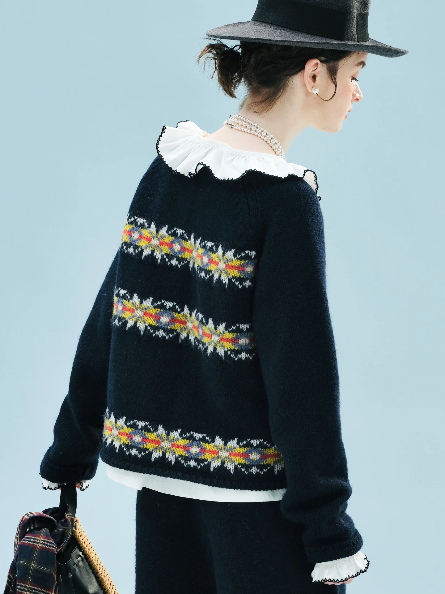 Imakokoni 2025 invierno Retro artístico Fair Isle peso pesado tejido grueso lana pura mujer suéter abrigo 255236