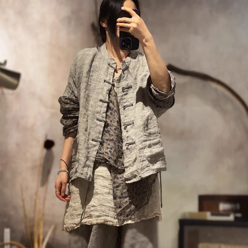 

Original Design Ramie Chinese Button Style Vintage Short Waistcoat Women's Spring Summer Lightweight Fashion Vest Plus Size Tops