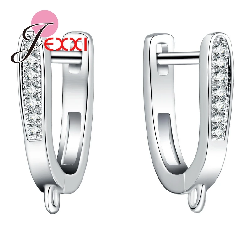 

925 Sterling Silver Full Cubic Zirconia U Shape Earring Hoop Jewelry Earrings Finding DIY Ear Accessories