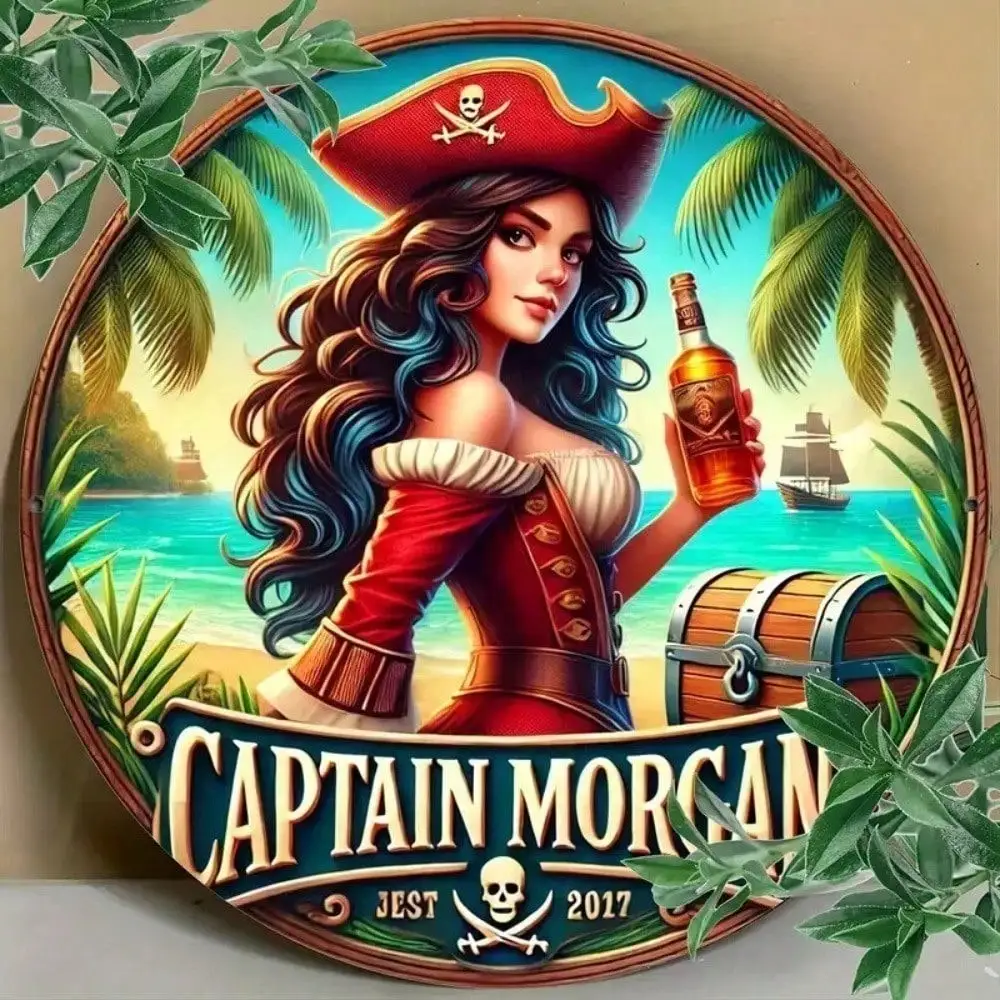 Letrero Metálico Vintage Captain Morgan 8x12, Decoración Rústica para Pared de Bar, Pub o Garaje