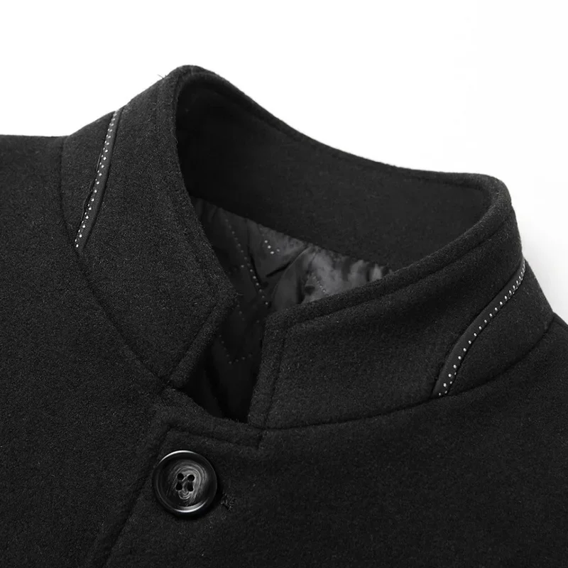 Wool Blend Coat Men Winter Fashion Men'S Wild Overcoat Male Thicken Keep Warm Jackets Trench Outerwear Wool Coat Stand Collar